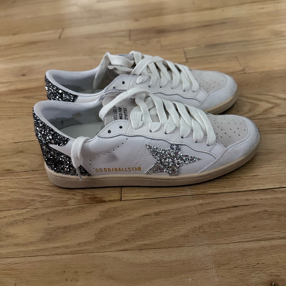 Golden Goose Women's Sneakers with Silver Star and Brown Glitter